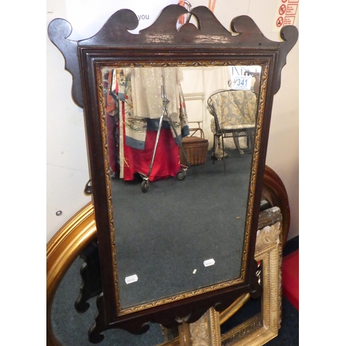 341 - A 19thC fretwork mirror together with further mirrors and two frames