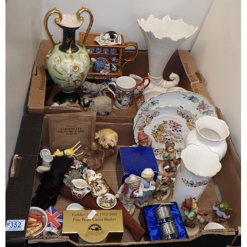 352 - Two boxes of misc collectables to include Aynsley, Goebel, Ringtons teapot etc (2)