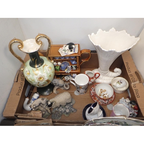 352 - Two boxes of misc collectables to include Aynsley, Goebel, Ringtons teapot etc (2)