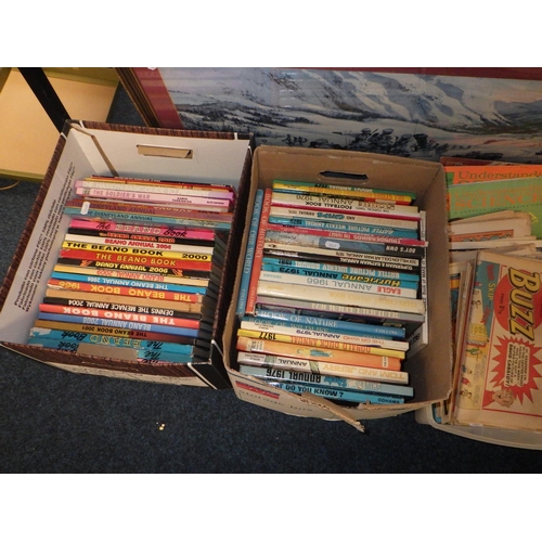 357 - A qty of children’s annuals to inc 15 Beano's etc together with a Rupert teddy bear and an arctic pr... 