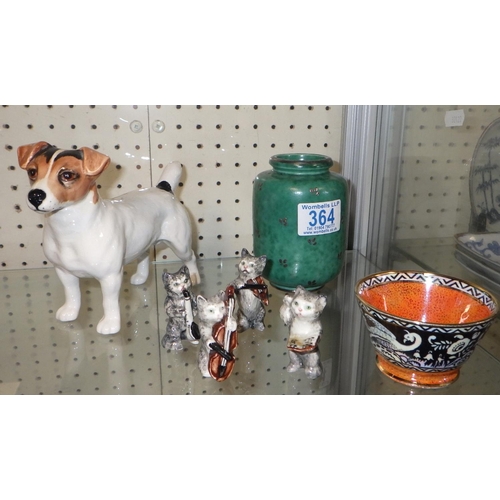 364 - A Gustavberg vase, Beswick Jack Russell, New Hall lustre bowl and 4 musicians cats