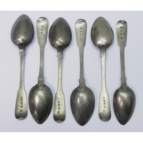 16 - Five matching William IV silver fiddle pattern teaspoons, Reid & Son Newcastle 1833; another matched... 
