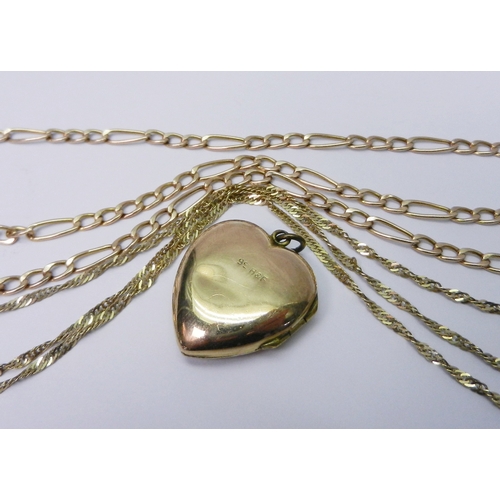 41 - A 9ct gold chain link necklace, 470mm long / 3g; a 9ct gold flat rope-twist necklace; 465mm long 1.5... 