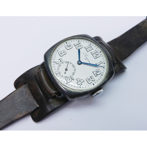 80 - A Longines wristwatch comprising a calibre 13.34 15 jewel manual wind movement in a Longines white m... 