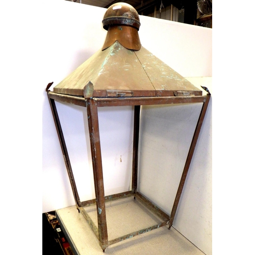 376 - A copper lantern top, finial loose, missing glass and base, 72cm  tall