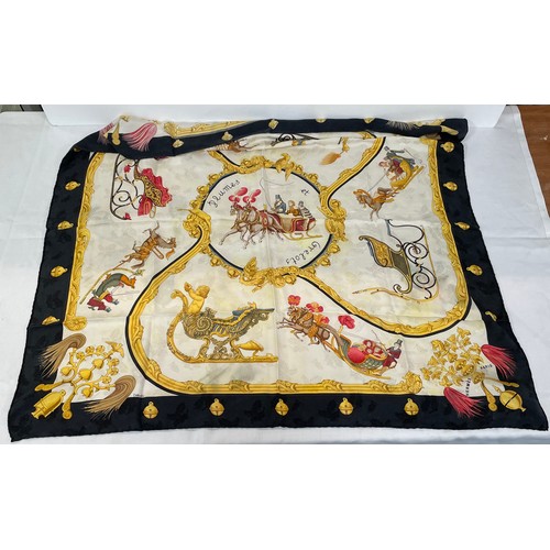 92 - A Hermes scarf – “Plumes et Grelots”, designed in 1995 by Julie Abadie. Jacquard patterned silk in t... 