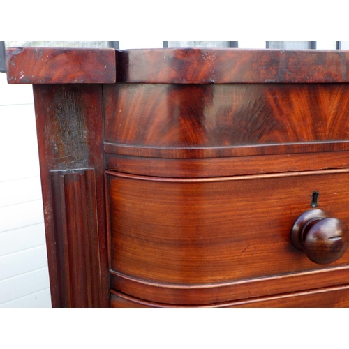 725 - A large Victorian mahogany chest of drawers, missing corbal, damage, 123cm wide