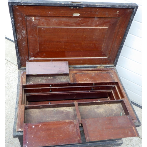 732 - A black painted joiners tool chest, with label, 