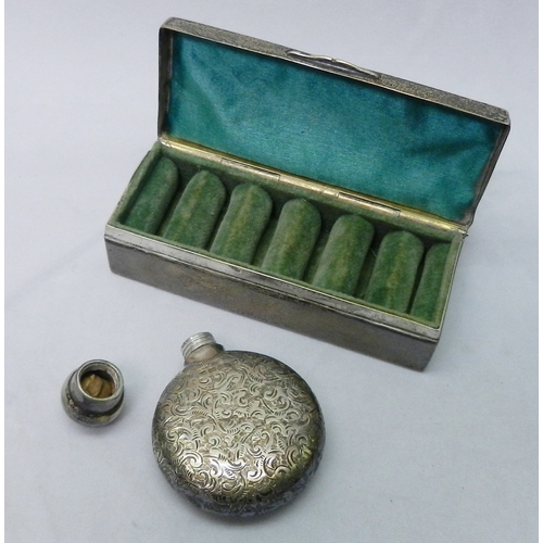 34 - An Edwardian silver ring box, 100 x 40 x 27mm; a Victorian silver scent bottle. (2)