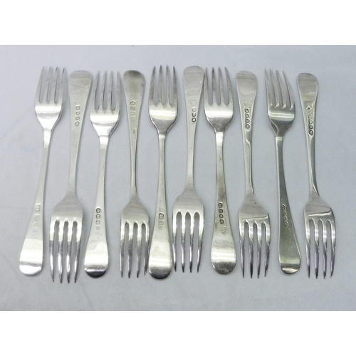 35 - A matched set of ten George III silver dessert forks, London assay marks, various maker and dates. 3... 
