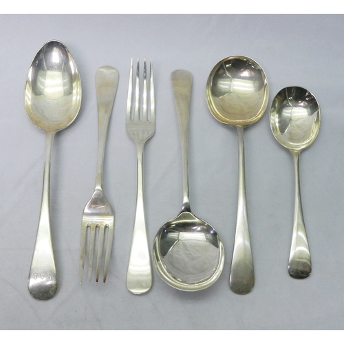 38 - 20th cent old english pattern cutlery comprising in hallmarked silver a pair of soup spoons, a pair ... 
