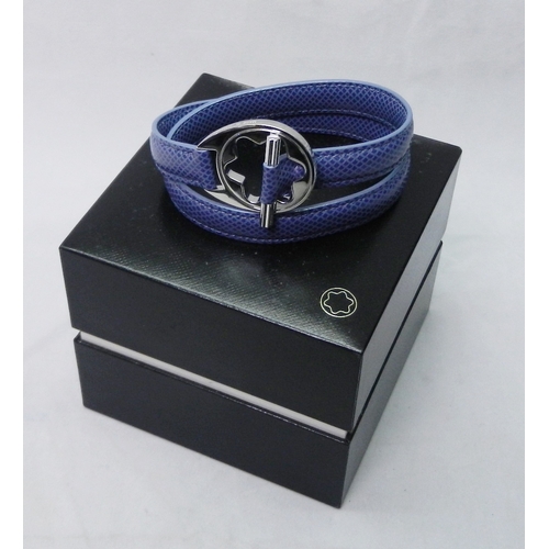 59 - Montblanc Star Collection Hold Me Tight Lavender Leather & Silver Wrap Around Toggle Bracelet, boxed... 