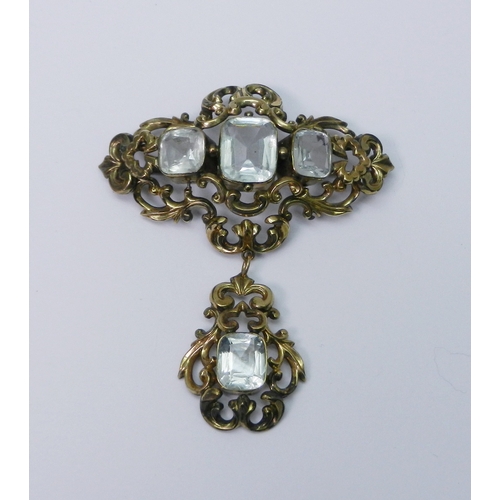 68 - A late Victorian stone-set panel brooch having a drop pendant, 63 x 73mm total; other brooches; a ph... 