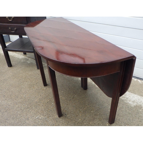 892 - An oak two drawer side table, mahogany single drop leaf table and a circular occasional table (3)