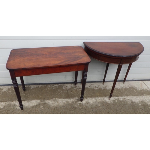 898 - An Edwardian mahogany demi-lune card table together with a Victorian mahogany side table (2)