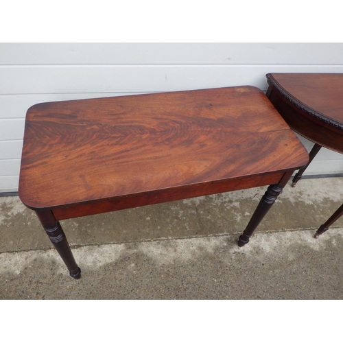 898 - An Edwardian mahogany demi-lune card table together with a Victorian mahogany side table (2)