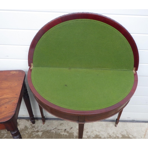 898 - An Edwardian mahogany demi-lune card table together with a Victorian mahogany side table (2)