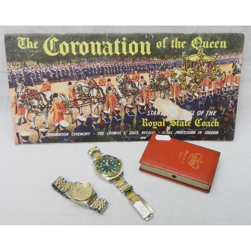 175 - Two homage wristwatches; 1953 Coronation memorabilia.