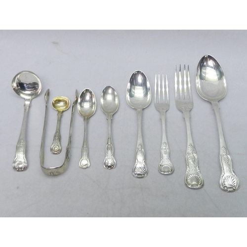 22 - An extensive matched canteen of George IV and later silver and silver plate king's pattern cutlery c... 