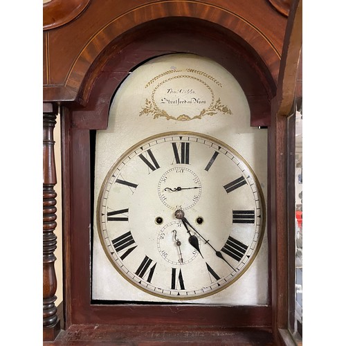 902 - A 19th cen oak & mahogany crossbanded, longcase clock with painted face & 8 day movement, Thomas Gib... 