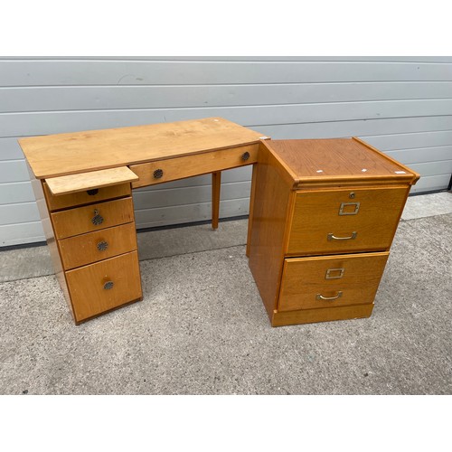 903 - A two drawer wooden filing cabinet and a small desk (2)