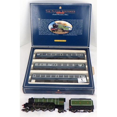 A boxed Hornby Railways Flying Scotsman Limited Presentation Edition carriage set, together with a part Flying Scotsman set, boxes af