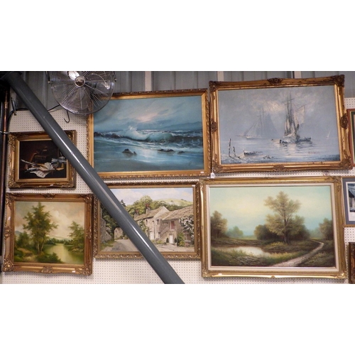 57 - A group of 6 large framed oil paintings