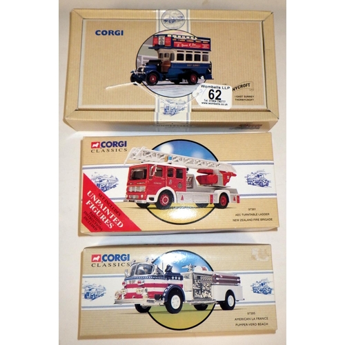 62 - A group of three Corgi vehicles, fire engines and a bus (3)