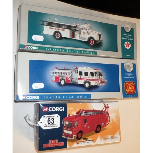 63 - A group of three boxed Corgi fire engines (3)