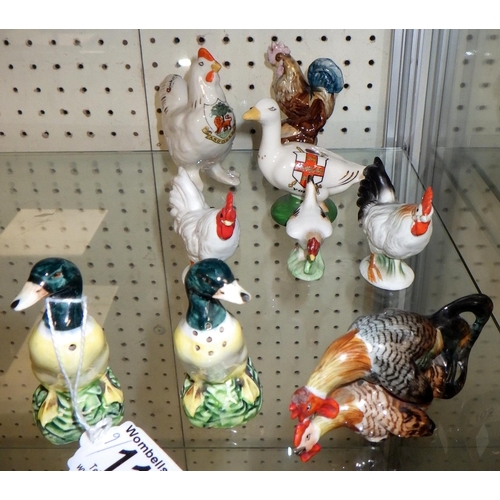 110 - A small group of various ceramic chickens & ducks