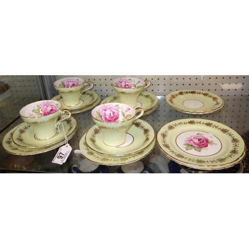 97 - Four Aynsley floral trios together with two side plates and two saucers