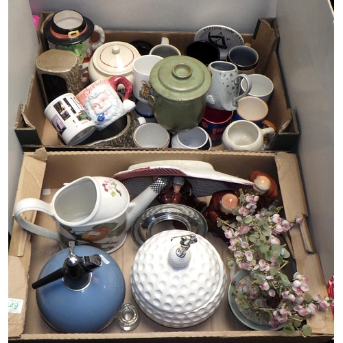 441 - Two boxes of misc collectables to inc character mugs, glass tree, golf ice bucket etc (2)