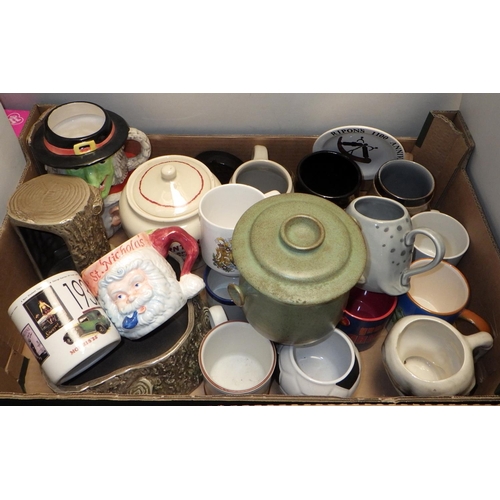 441 - Two boxes of misc collectables to inc character mugs, glass tree, golf ice bucket etc (2)