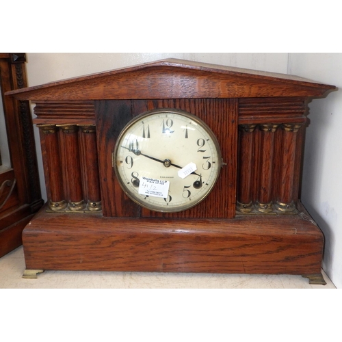 41 - An American oak 8 day mantle clock together with a shelf clock (2)