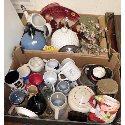 441 - Two boxes of misc collectables to inc character mugs, glass tree, golf ice bucket etc (2)