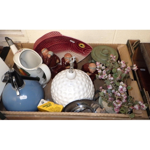 441 - Two boxes of misc collectables to inc character mugs, glass tree, golf ice bucket etc (2)