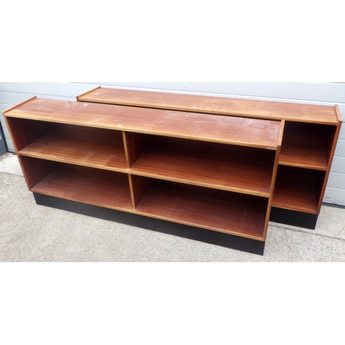 812 - A pair of teak low bookcases, some veneer chips, 170cm wide (2)