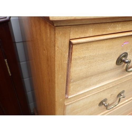 813 - A bleached mahogany chest of drawers, missing some beading, screw hole in side, 80cm wide, a corner ... 