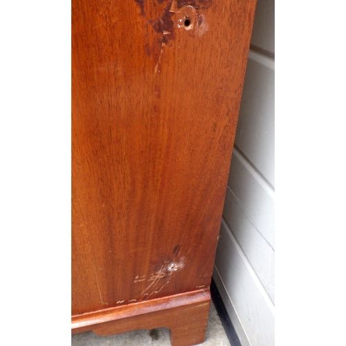 813 - A bleached mahogany chest of drawers, missing some beading, screw hole in side, 80cm wide, a corner ... 