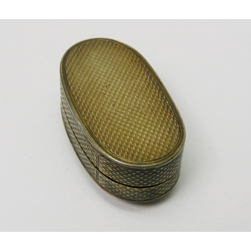 132 - A George III oval silver vinaigrette box, the sides and base engine turned, the top inlaid with an a... 