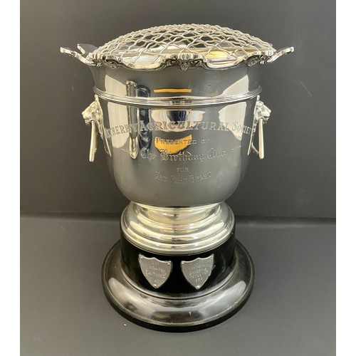 2 - A Silver wine cooler, engraved Wetherby Agricultural Society, Presented By The Birthday Club The Bes...