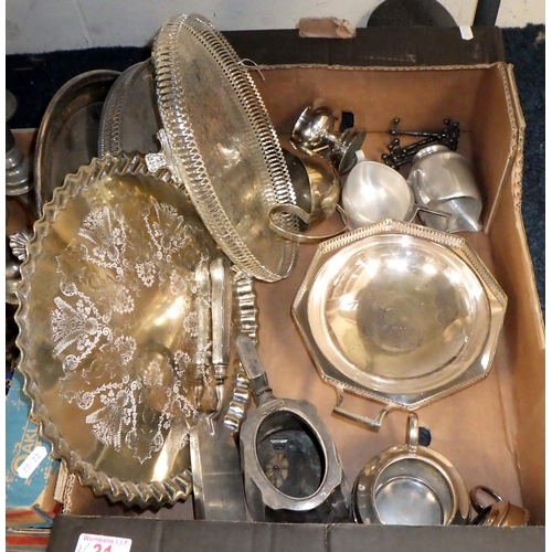 31 - Two boxes of misc collectables to inc silver plate, copper, pewter candlesticks, tea ware etc (2)