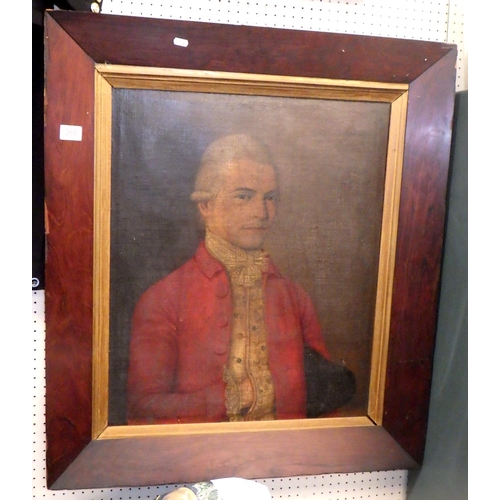 366 - A large 19thC oil on canvas portrait of a Gentleman 77 x 90cm inc frame