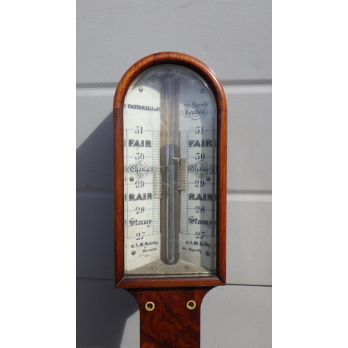 711 - A Victorian stick barometer, Pastorelli &Co Picaddili London, missing some moulding