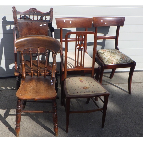 719 - A Victorian kitchen chair together with four further chairs (5)