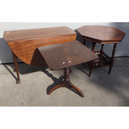 724 - A 19thC mahogany drop leaf dining table together with a tilt top table and a Victorian occasional ta... 