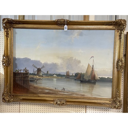 266 - Robert Moore, Large gilt framed sailing boats oil on canvas 107 x 76cm