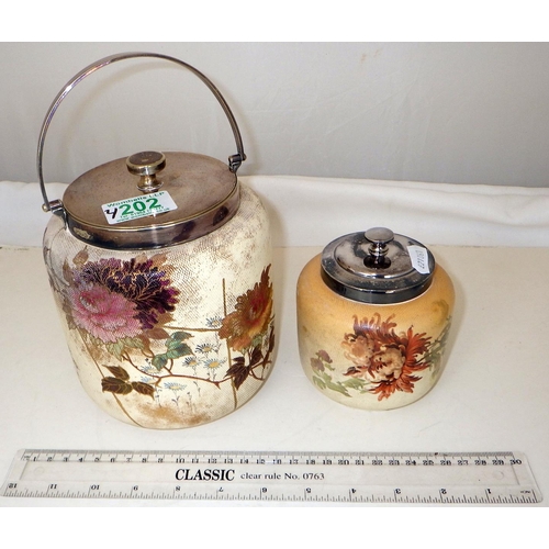 202 - A Doulton Burslem US. Patent biscuit barrel together with a similar lidded jar (2)