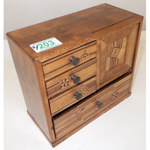 203 - A small inlaid jewellery box together with a mahogany tea caddy af (2)