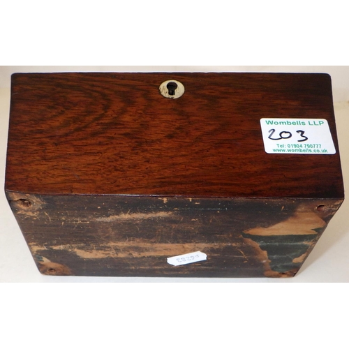 203 - A small inlaid jewellery box together with a mahogany tea caddy af (2)